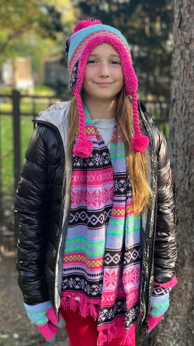 N'Ice Caps Kids Hat Glove Scarf Girls Winter Knit Accessory Set Warm Sherpa Lined 3 Piece (Fuchsia/Light Purple, 8-12 Years) - Image 2